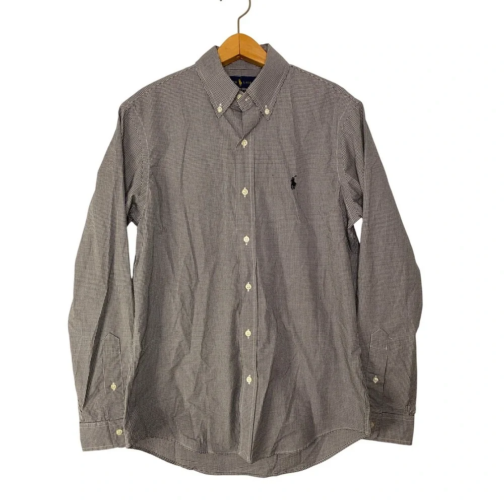 Polo Ralph Lauren Mens Button Down Shirt Black White Long Sleeve L Office Preppy